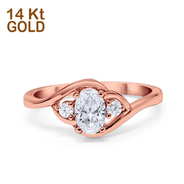 14K Rose Gold Oval Bridal Wedding Engagement Ring Simulated CZ Size-7